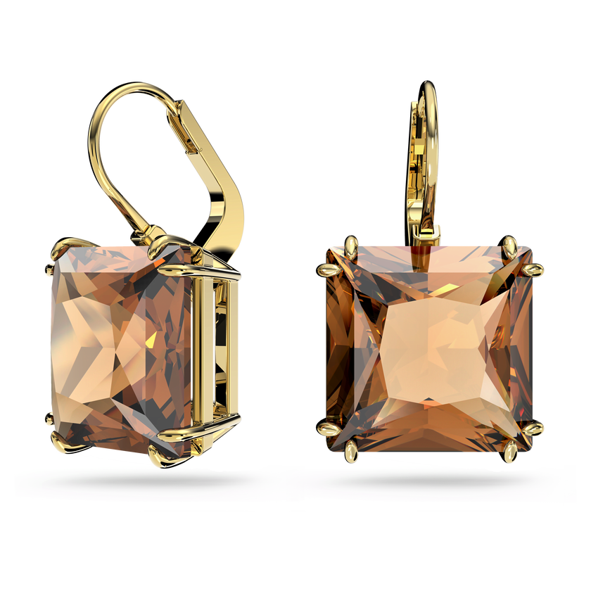 swarovski millenia earrings  square cut crystal  brown  gold tone plated
