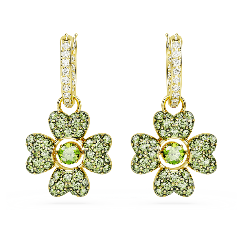 swarovski أقراط متدلية idyllia، على شكل زهرة برسيم، لون أخضر، طلاء بلون ذهبي