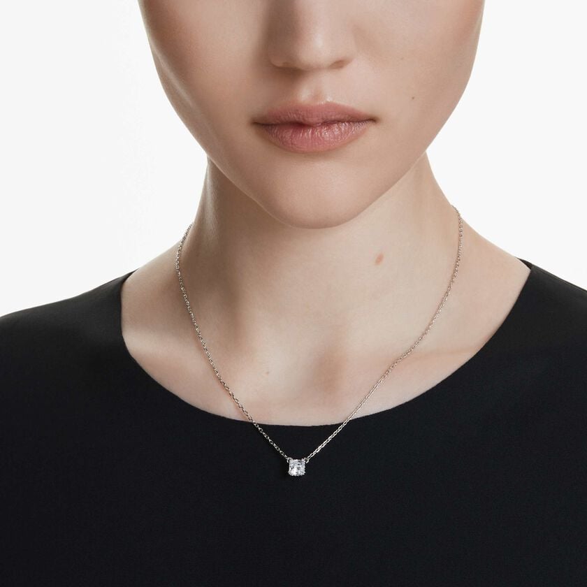 swarovski stilla pendant  square cut  white  rhodium plated