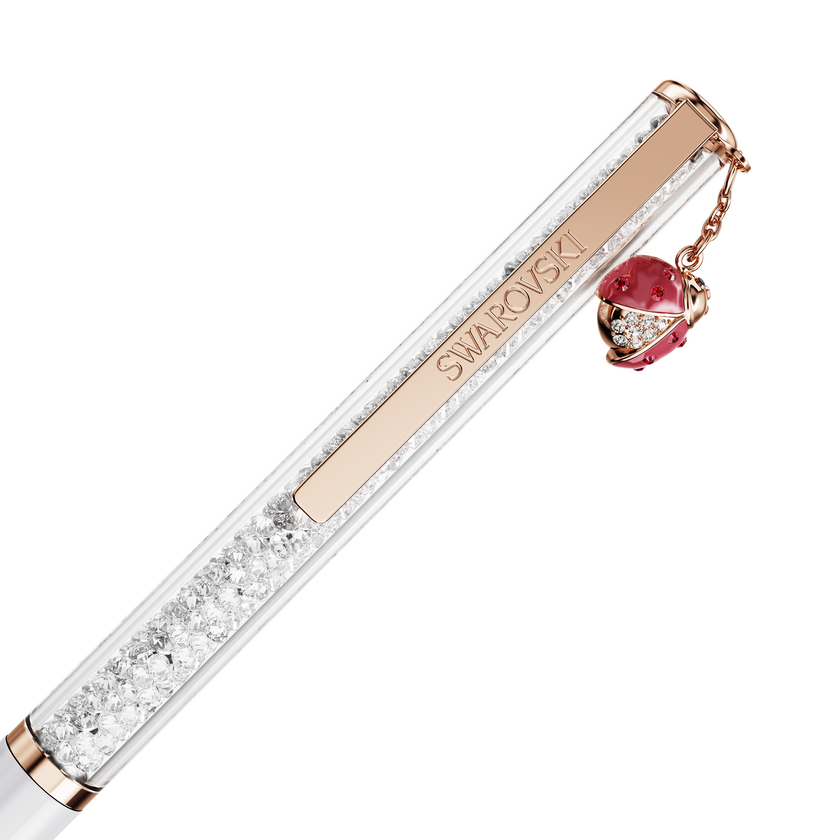 swarovski crystalline ballpoint pen  ladybug  white  red lacquered  rose gold tone plated