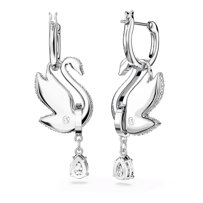 swarovski أقراط متدلية swan، على شكل بجعة، لون أزرق، طلاء روديوم