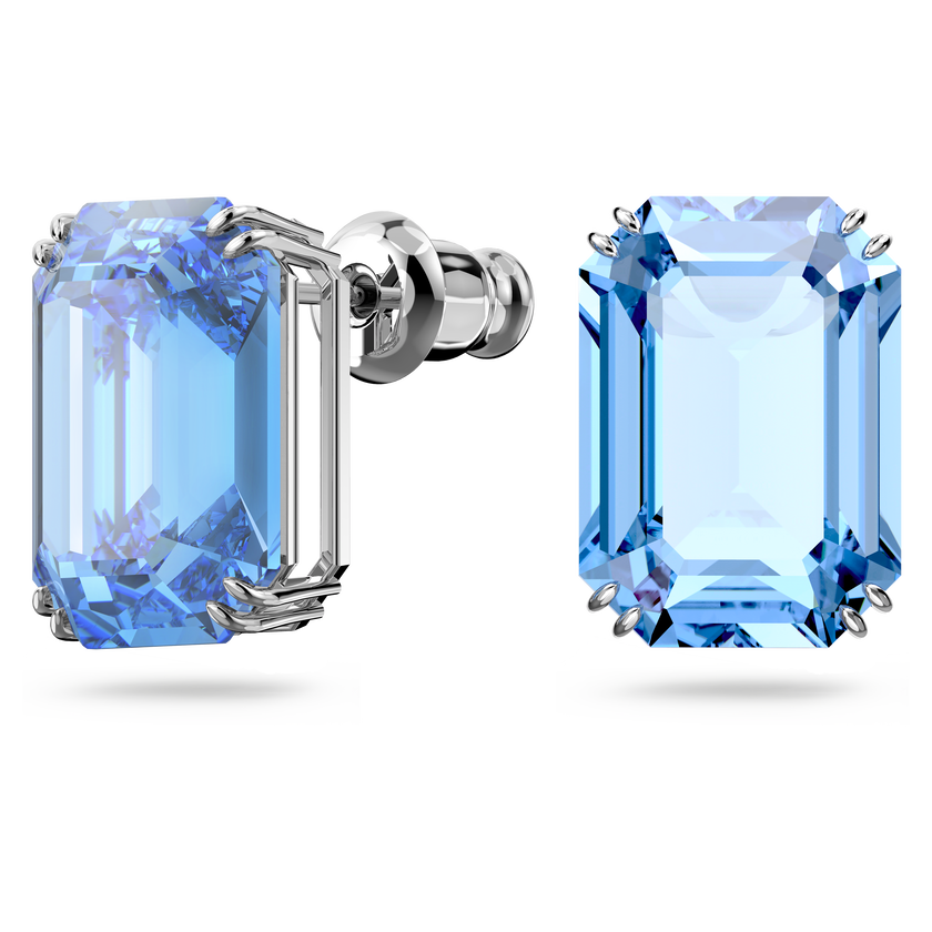 swarovski millenia stud earrings  octagon cut crystals  blue  rhodium plated