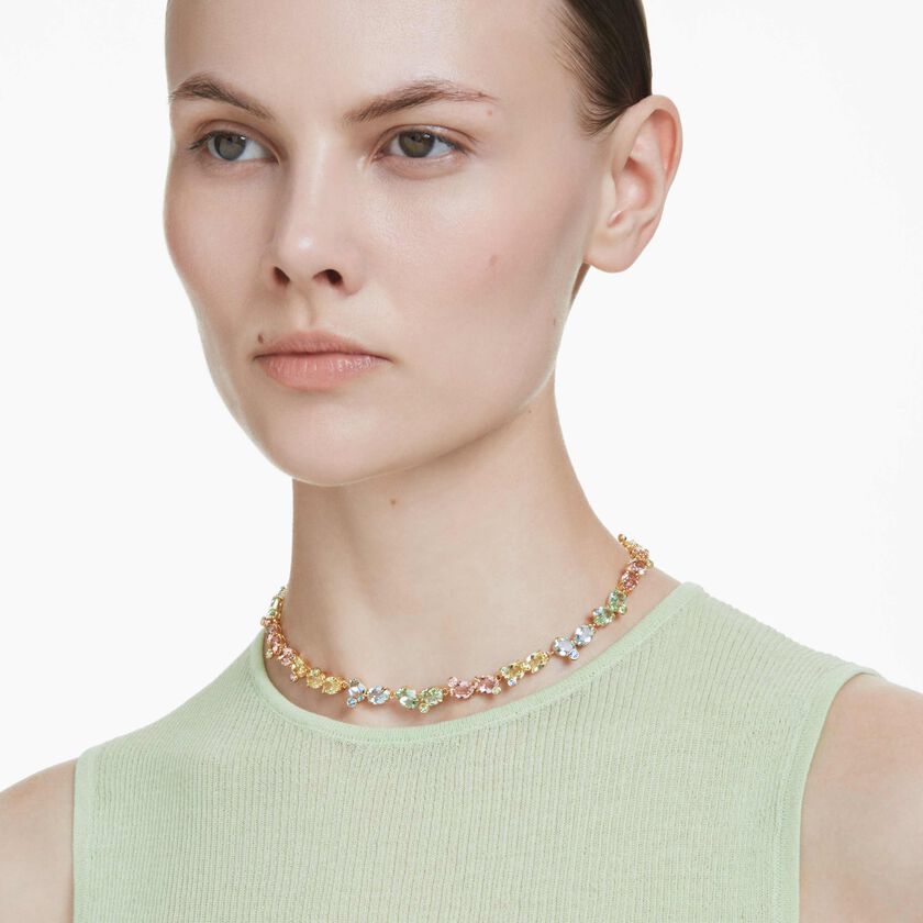 swarovski gema necklace  mixed cuts  multicolored  18k gold finish