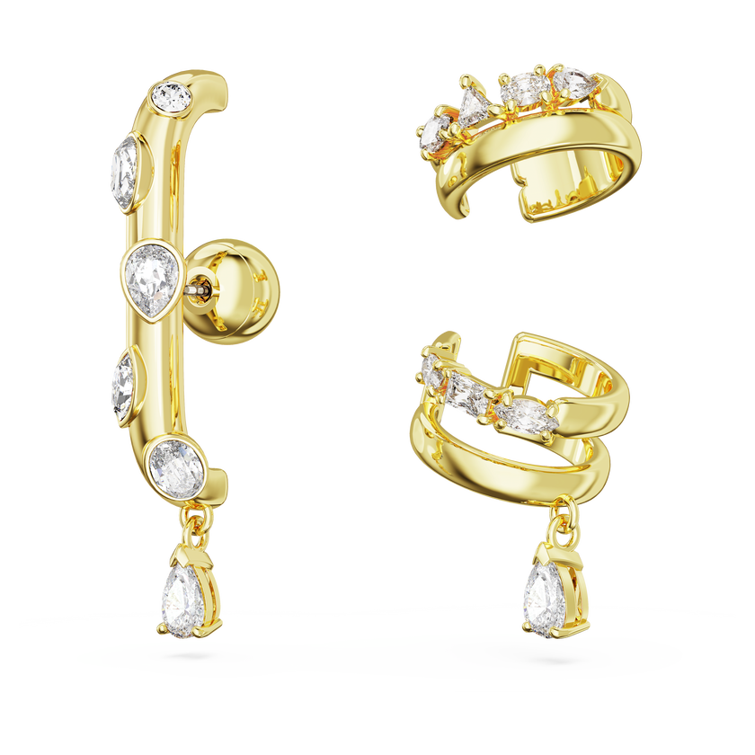 swarovski imber ear cuff  set  3   mixed cuts  white  gold tone plated