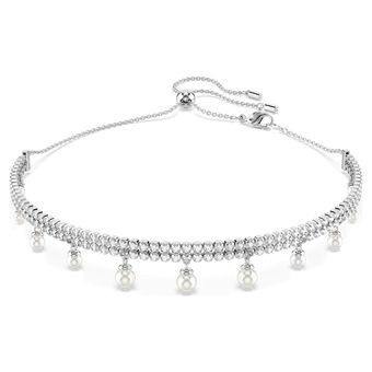 عقد شوكر ariana grande x swarovski، لآلئ كريستال، قطع مستدير، لون أبيض، طلاء روديوم