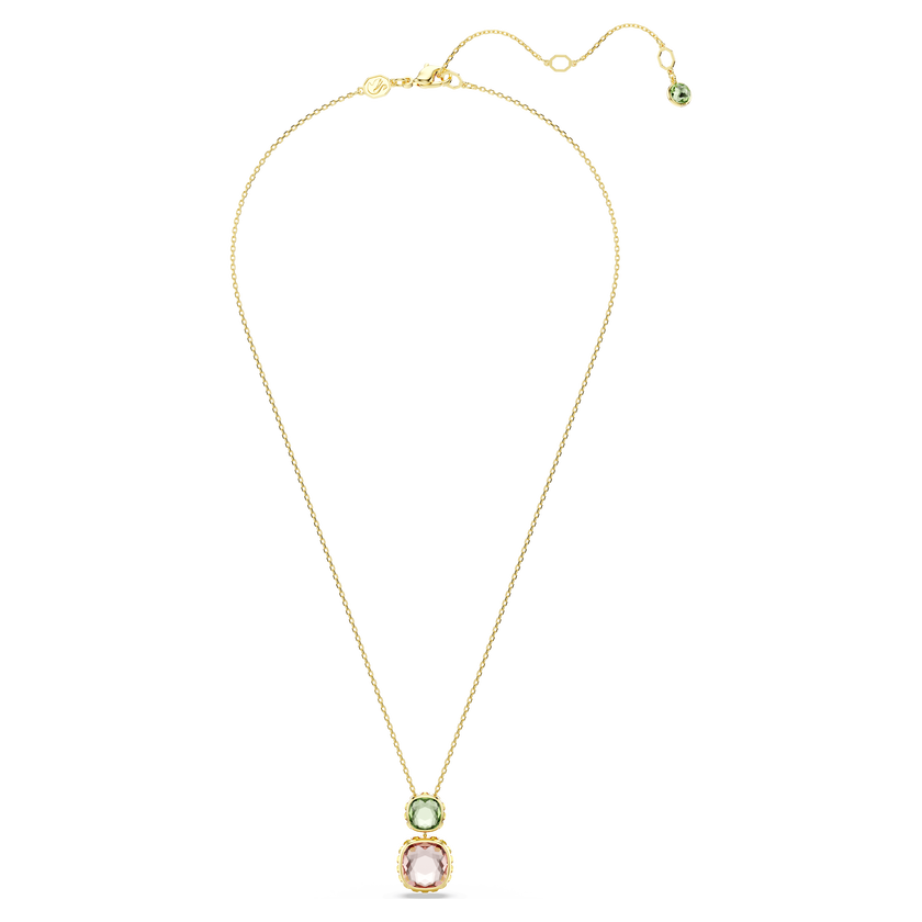 swarovski chroma pendant  cushion cut  multicolored  gold tone plated