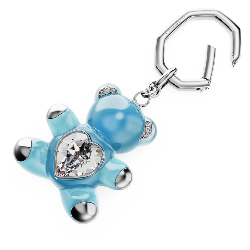 swarovski teddy key ring  bear  blue  rhodium plated