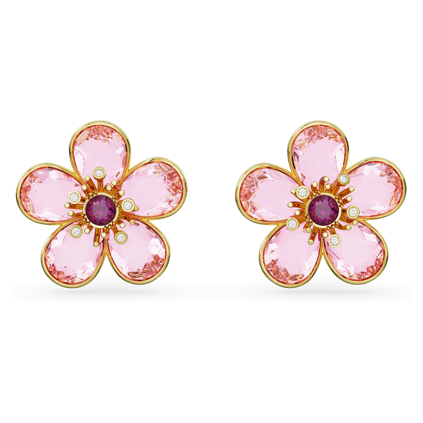 swarovski idyllia stud earrings  flower  pink  gold tone plated
