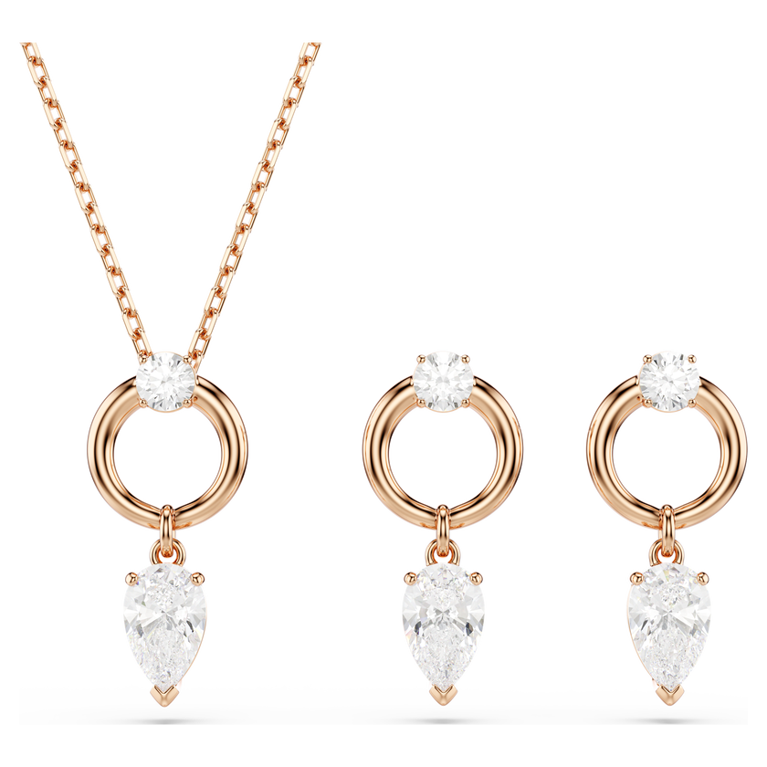 swarovski mesmera set  pear cut  round cut  white  rose gold tone plated