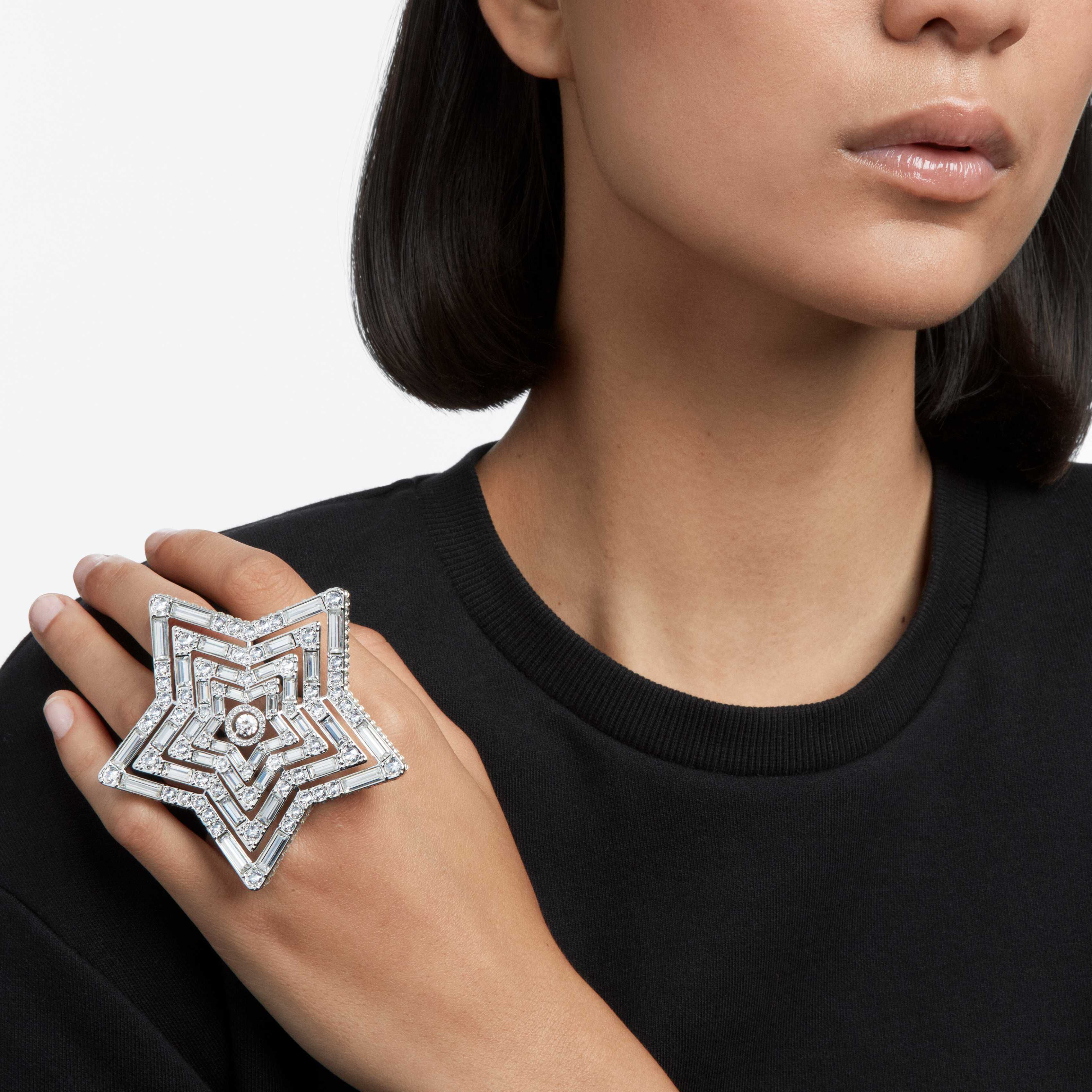 swarovski stella ring  large  white  rhodium plated