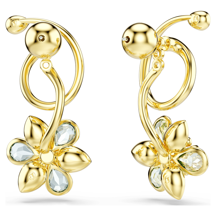 swarovski idyllia drop earrings  asymmetrical design  mixed cuts  flower  multicolored  gold tone plated