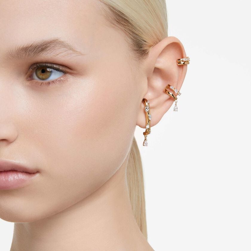 swarovski imber ear cuff  set  3   mixed cuts  white  gold tone plated