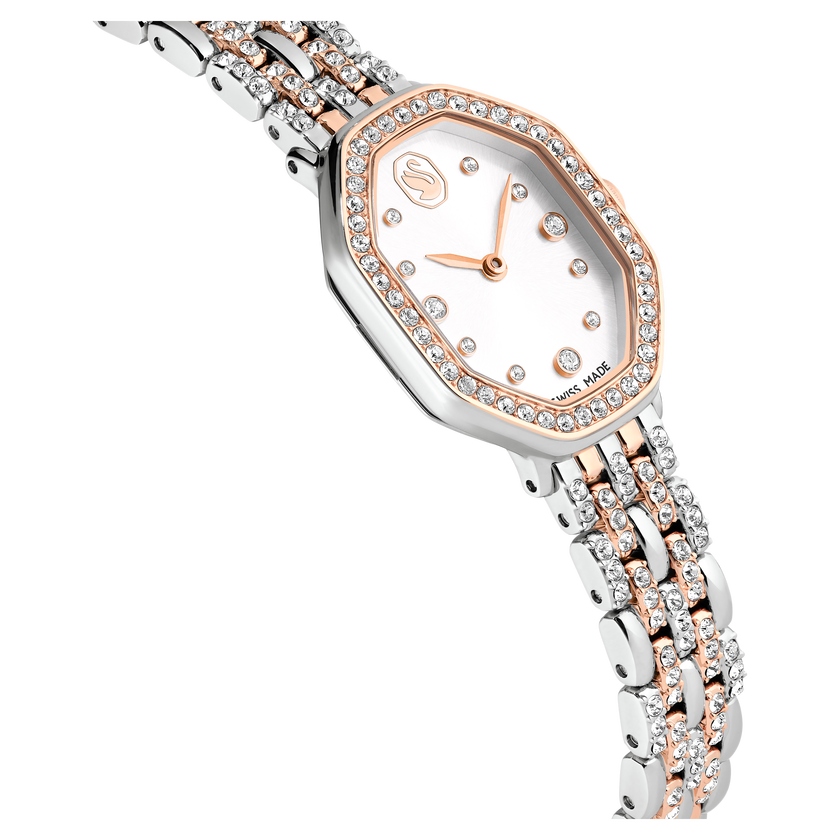 swarovski ساعة dextera octagon، صناعة سويسرية، سوار معدني، لون فضي، لمسة نهائية بلون ذهبي وردي