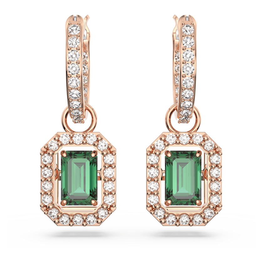 swarovski أقراط متدلية una، قطع مثمن، لون أخضر، طلاء بلون ذهبي وردي