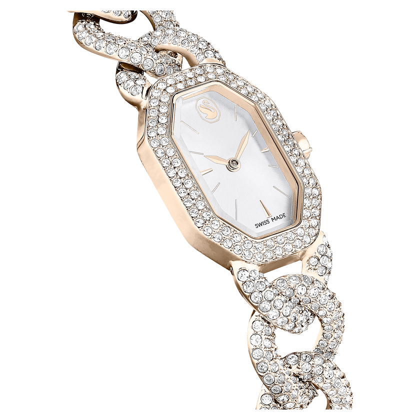 swarovski ساعة dextera chain، صناعة سويسرية، سوار كريستال، لون أبيض، لمسة نهائية بلون ذهبي شامبين