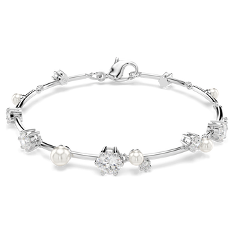 swarovski constella tennis bracelet  crystal pearl  round cuts  white  rhodium plated