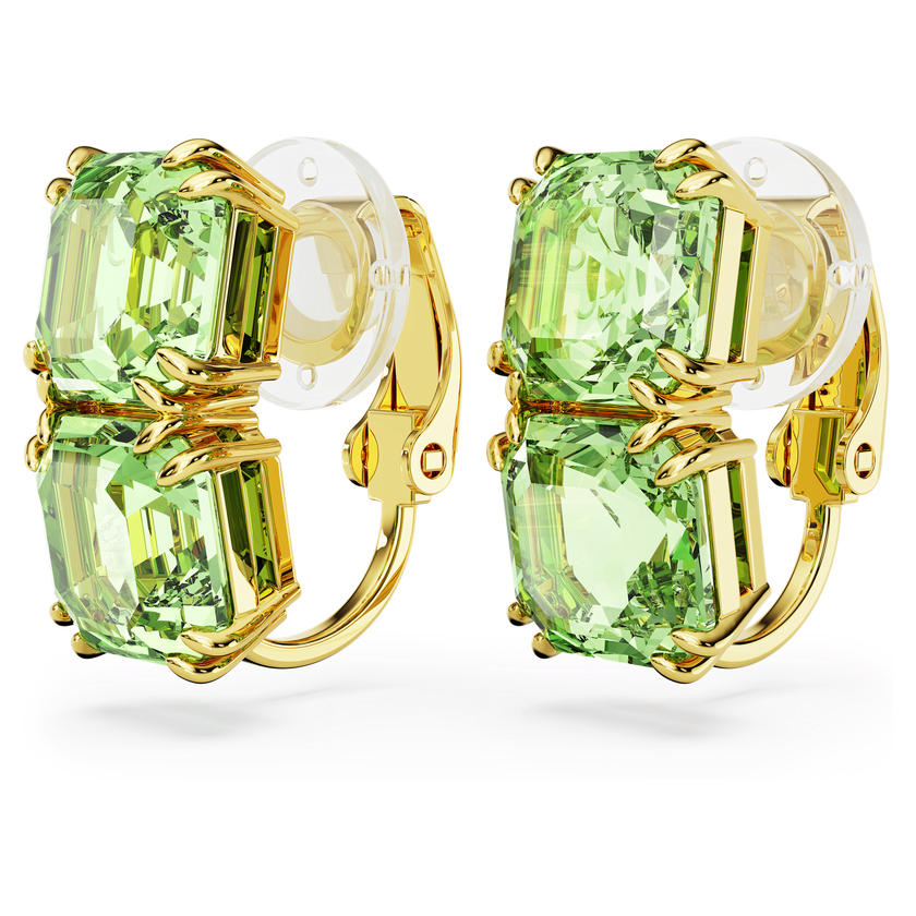swarovski أقراط مشبك millenia، قطع مربع، لون أخضر، طلاء بلون ذهبي