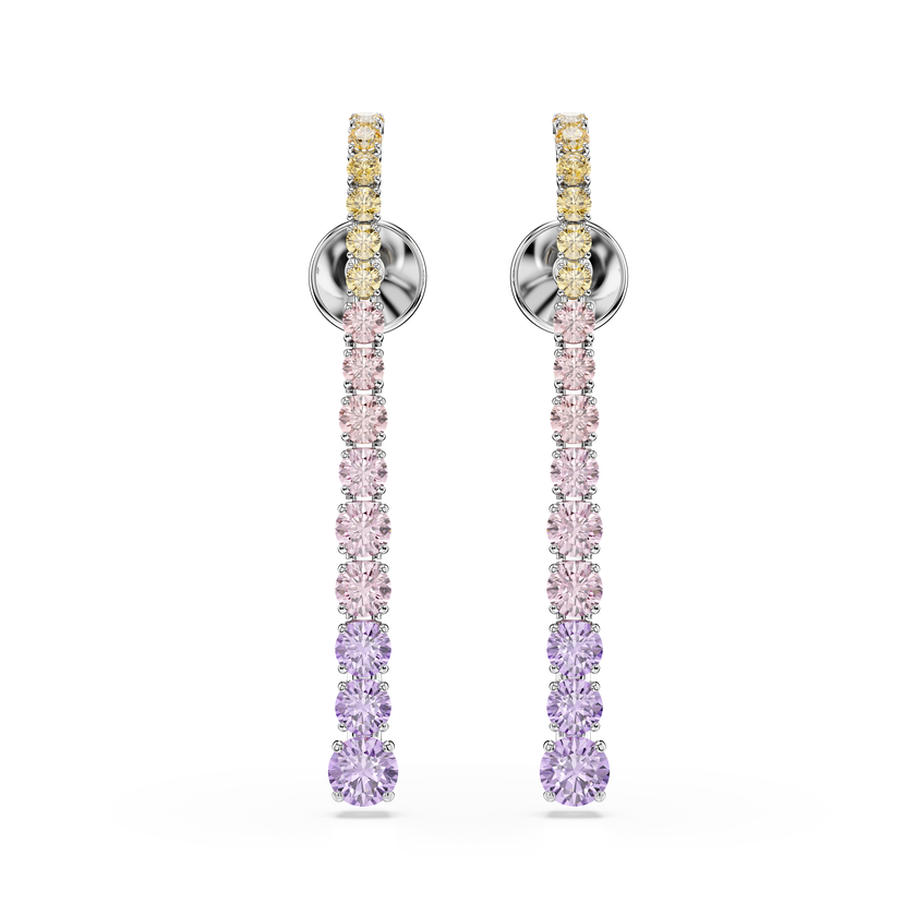 swarovski matrix drop earrings  gradient of round cuts  multicolored  rhodium plated
