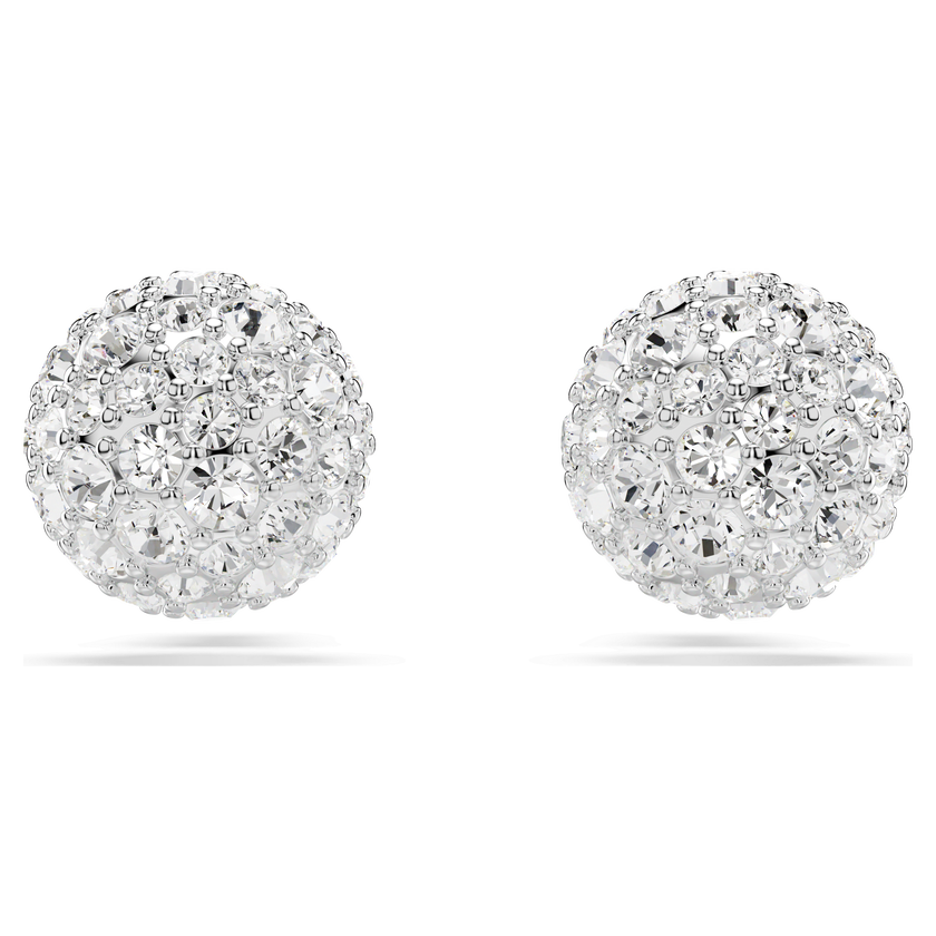 swarovski dextera stud earrings  round cut  sphere  white  rhodium plated