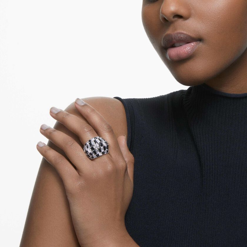 Buy Swarovski Hyperbola ring, Swarovski zirconia, Black, Rhodium