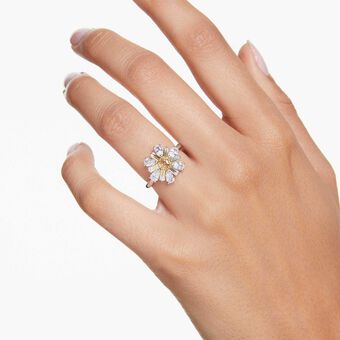 swarovski idyllia cocktail ring  mixed cuts  flower  yellow  rhodium plated