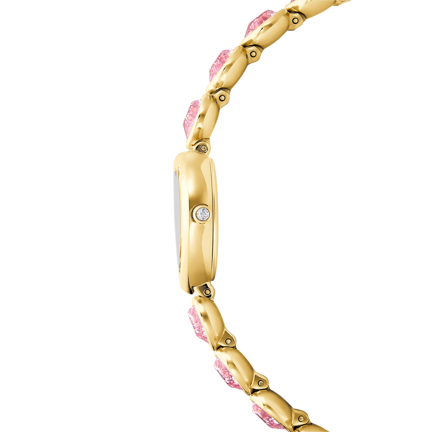 swarovski ساعة idyllia على شكل قلب، سوار كريستال، لون وردي، لمسة نهائية بلون ذهبي