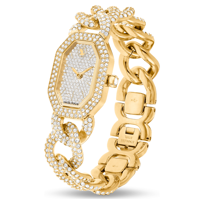 swarovski dextera chain watch  swiss made  crystal bracelet  gold tone  gold tone finish