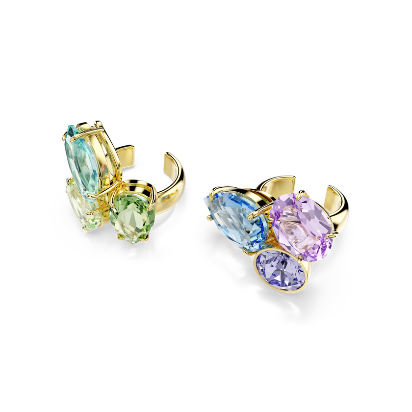 swarovski gema ear cuffs  asymmetrical design  mixed cuts  multicolored  18k gold finish