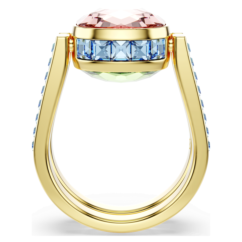 swarovski chroma ring  cushion cut  multicolored  gold tone plated