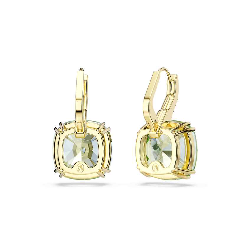 swarovski millenia drop earrings  cushion cut  green  18k gold finish