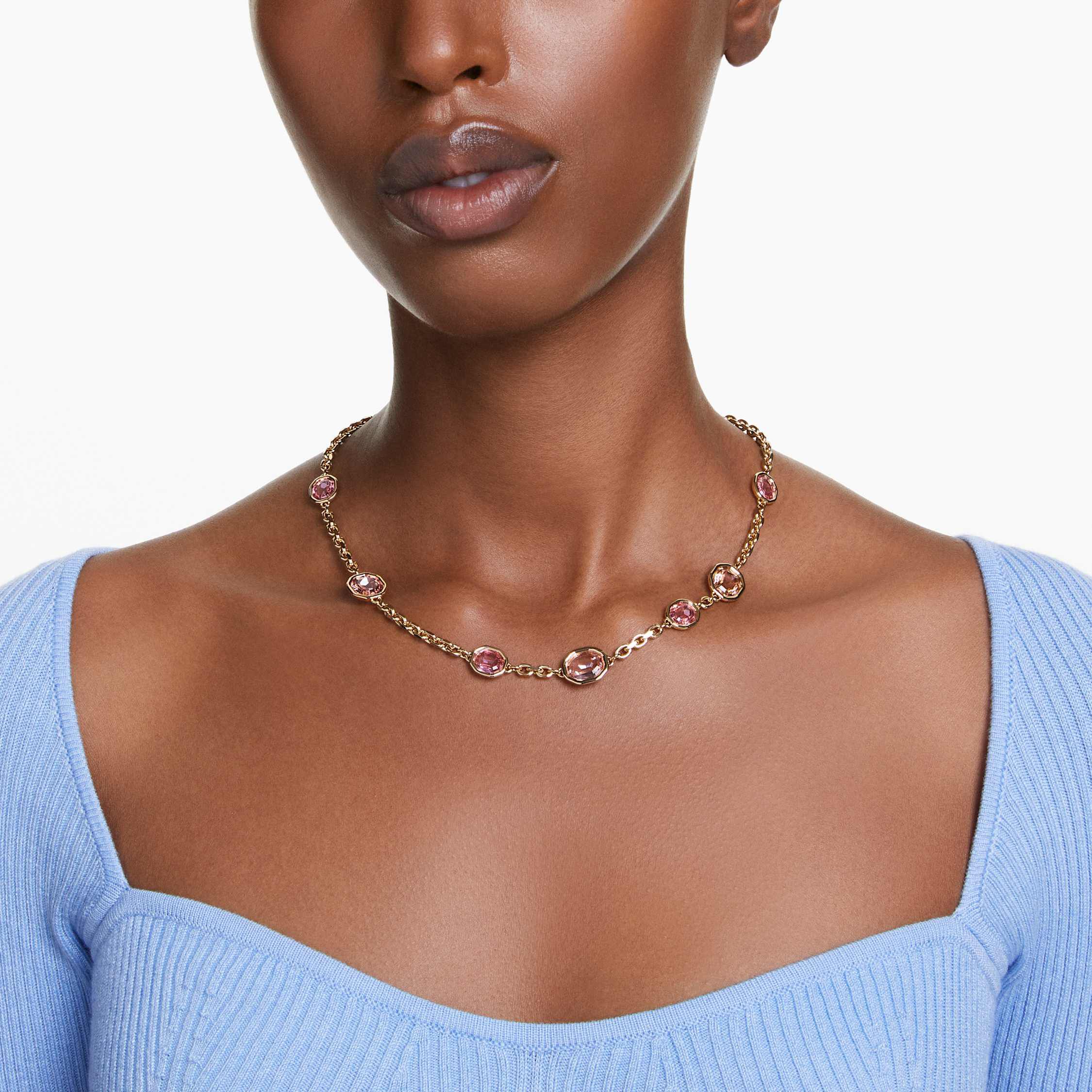 swarovski عقد imber قطع مُثَمَّن، لون وردي، طلاء بلون ذهبي