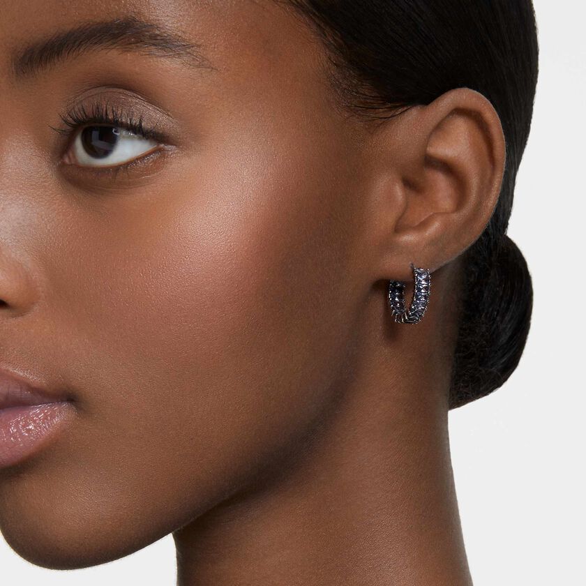 swarovski أقراط matrix حلقية، قطع باغيت، لون رمادي، طلاء روديوم