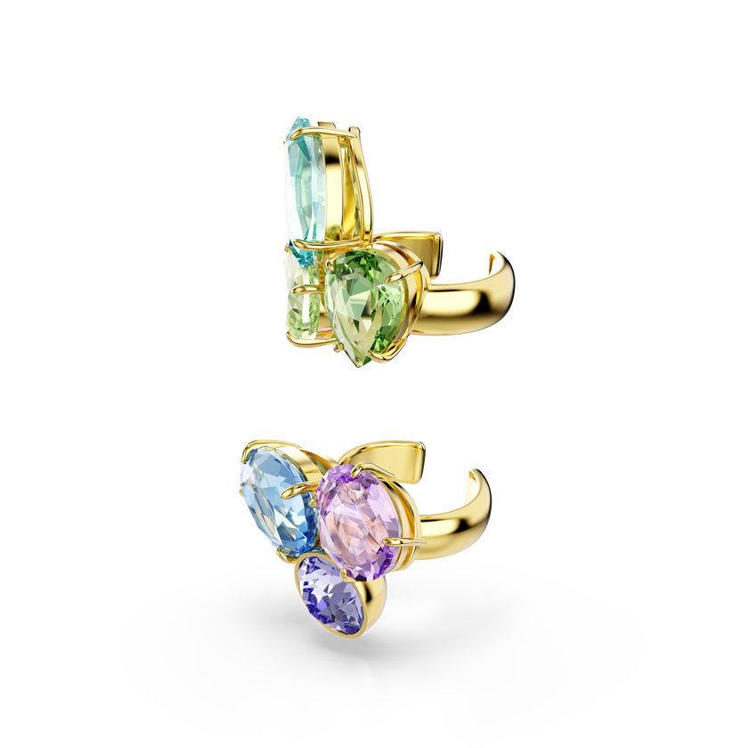 swarovski gema ear cuffs  asymmetrical design  mixed cuts  multicolored  18k gold finish