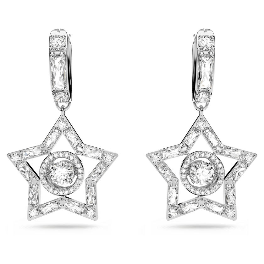 swarovski stella hoop earrings  white  rhodium plated