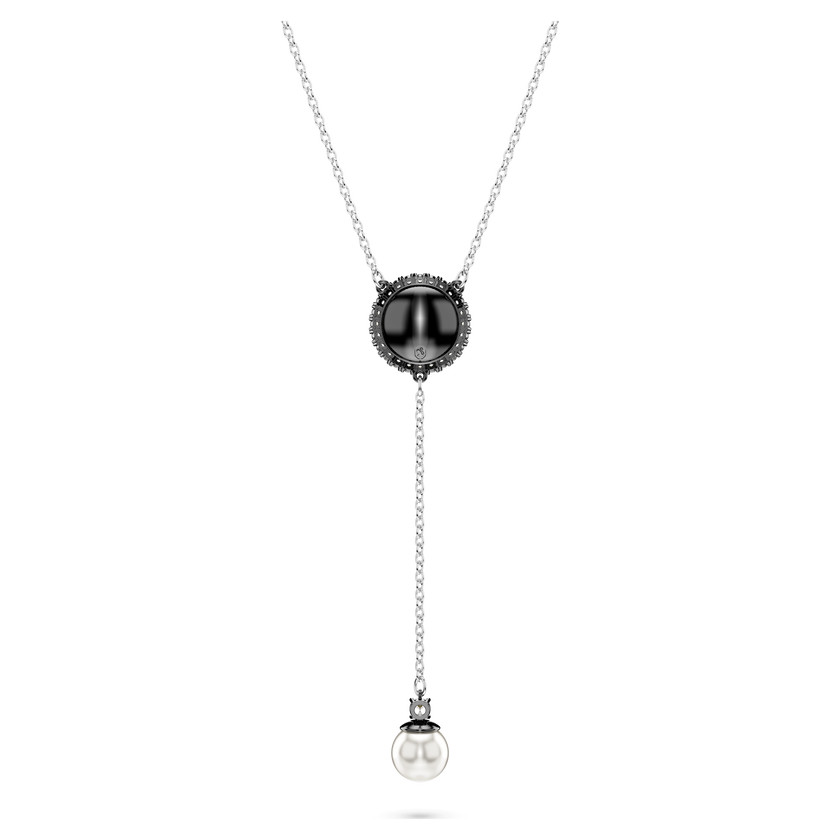 swarovski swan y pendant  crystal pearl  swan  gray  rhodium plated