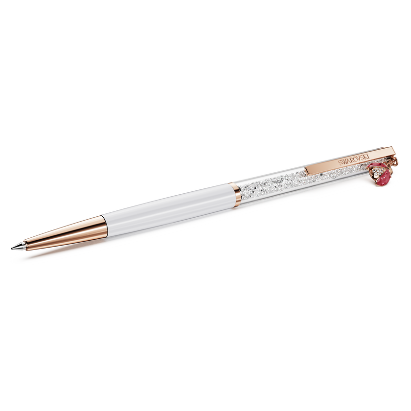 swarovski crystalline ballpoint pen  ladybug  white  red lacquered  rose gold tone plated