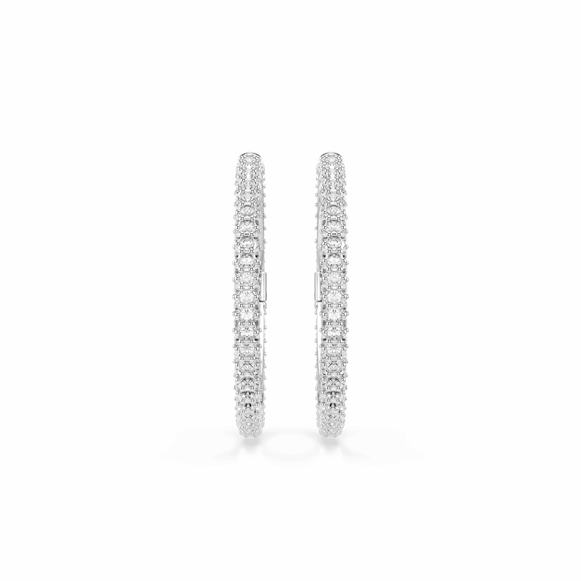 swarovski dextera hoop earrings  round cut  white  rhodium plated