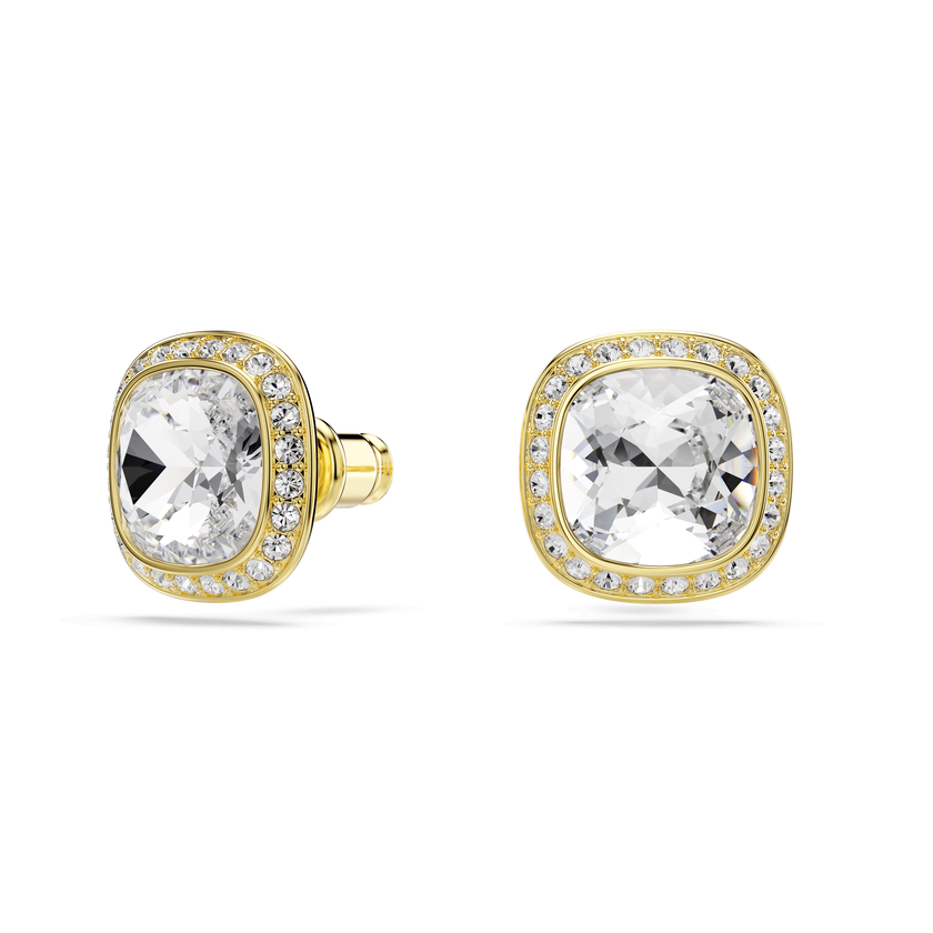 swarovski una angelic stud earrings  cushion cut  white  18k gold finish
