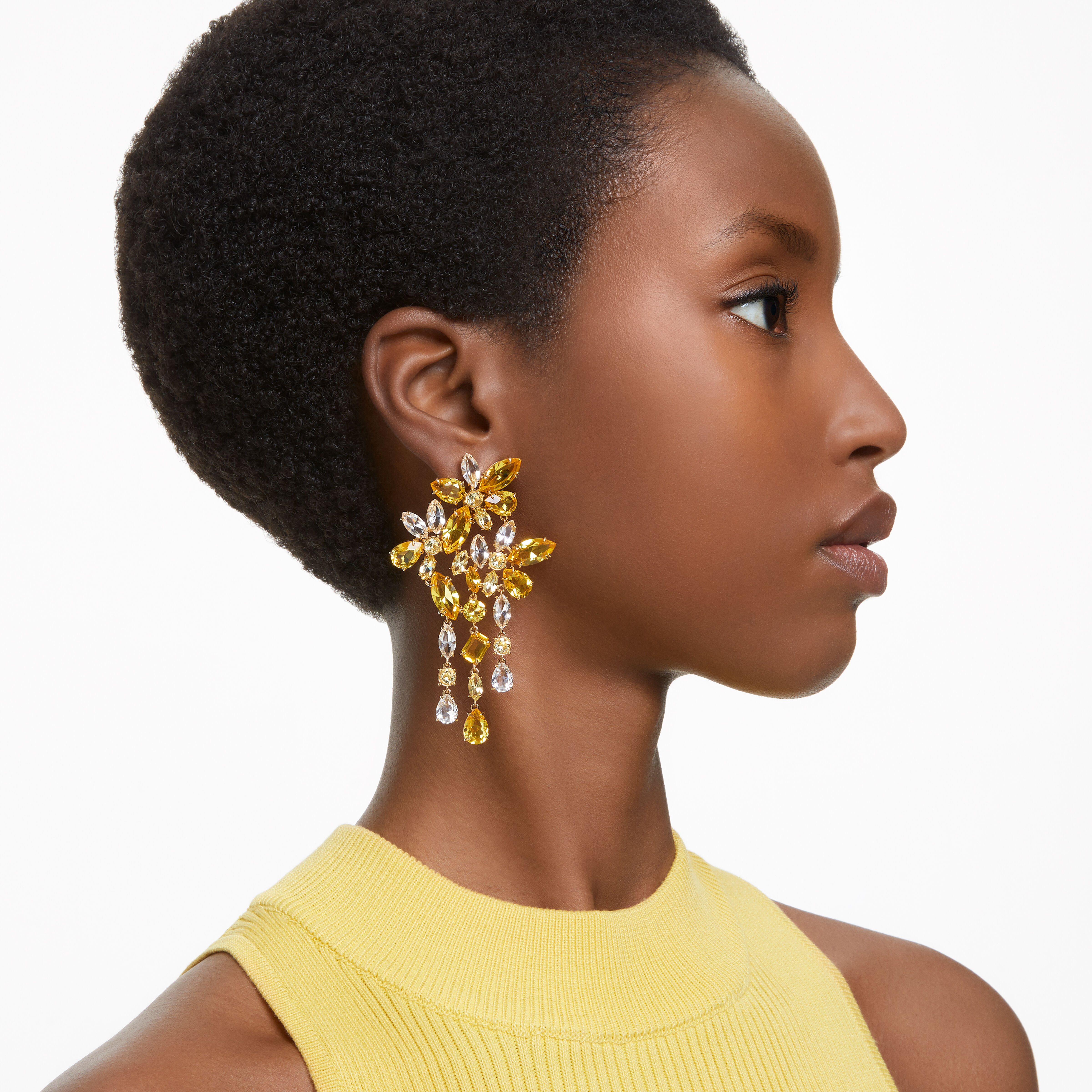 Buy Swarovski Gema drop earrings, Mixed cuts, Yellow, Gold-tone plated Buy Swarovski Gema drop earrings, Mixed cuts, Yellow, Gold-tone plated