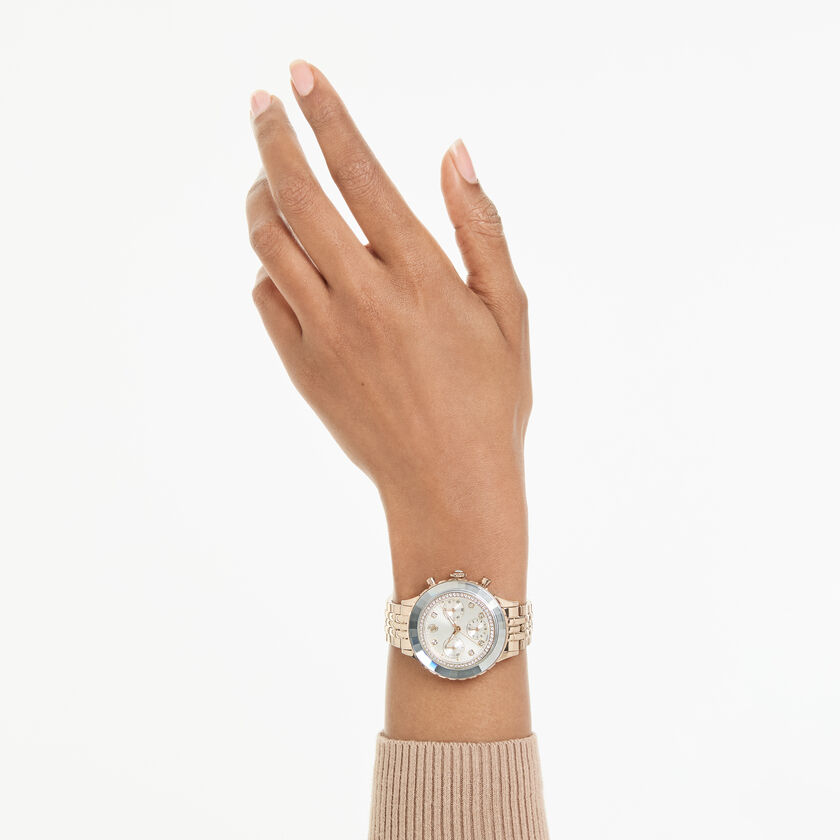 swarovski ساعة octea chrono، صناعة سويسرية، سوار معدني، لون ذهبي، لمسة نهائية بلون ذهبي شامبين