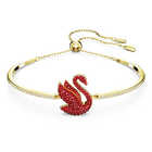 Swan bangle, Swan, Medium, Red, Gold-tone plated