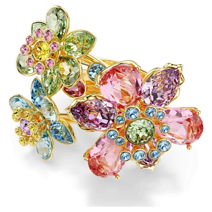 swarovski idyllia ring  mixed cuts  flower  multicolored  gold tone plated