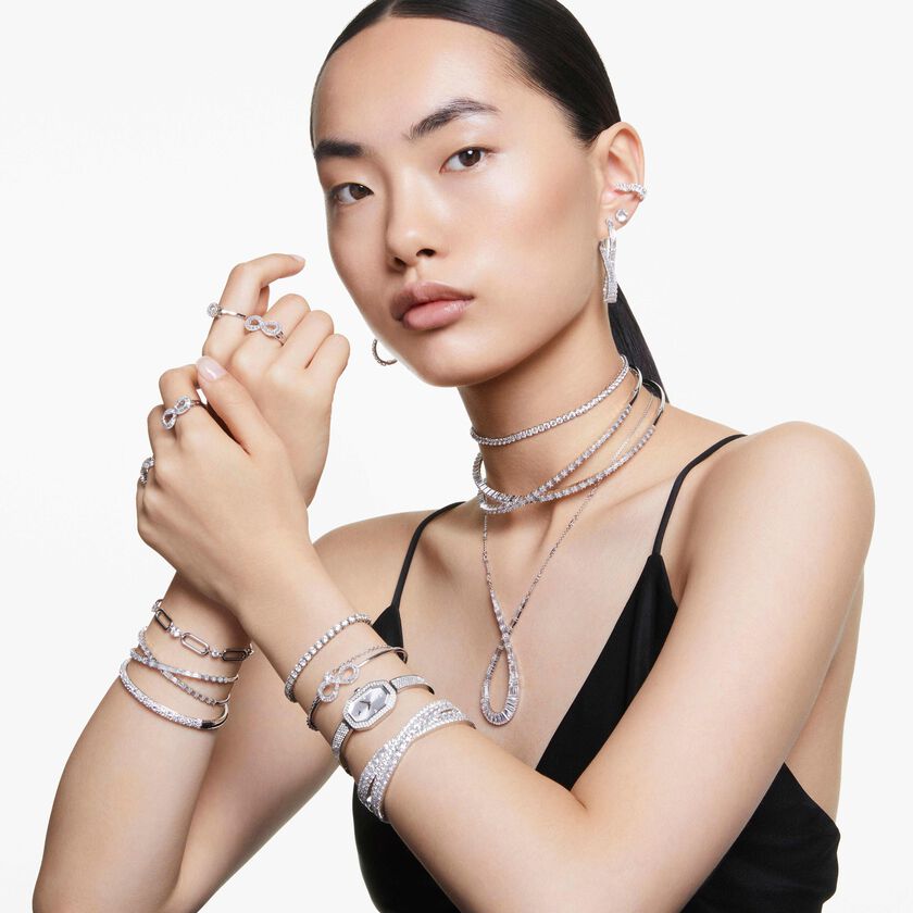 swarovski ساعة dextera، صناعة سويسرية، سوار معدني، لون فضي، ستانلس ستيل