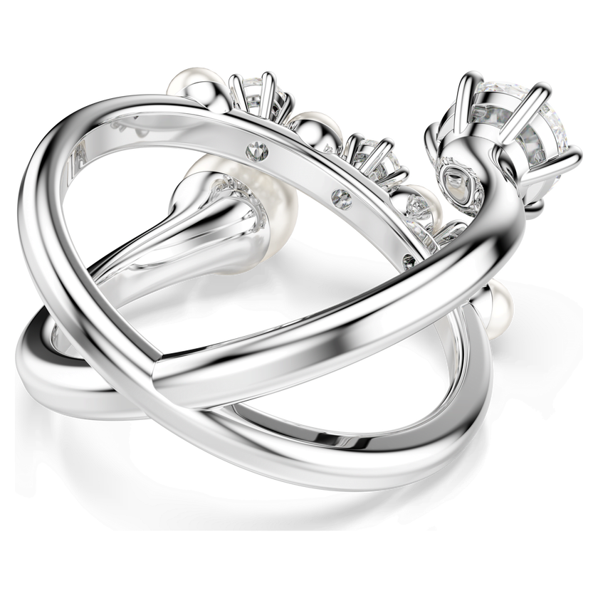 swarovski matrix cocktail ring  crystal pearl  round cut  white  rhodium plated