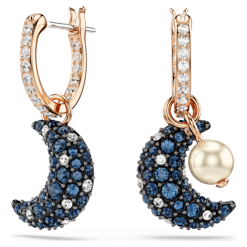 swarovski sublima drop earrings  crystal pearl  asymmetrical design  moon  multicolored  rose gold tone plated