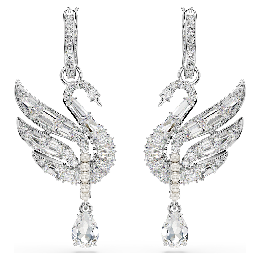swarovski swan vienna earrings  swan  white  rhodium plated