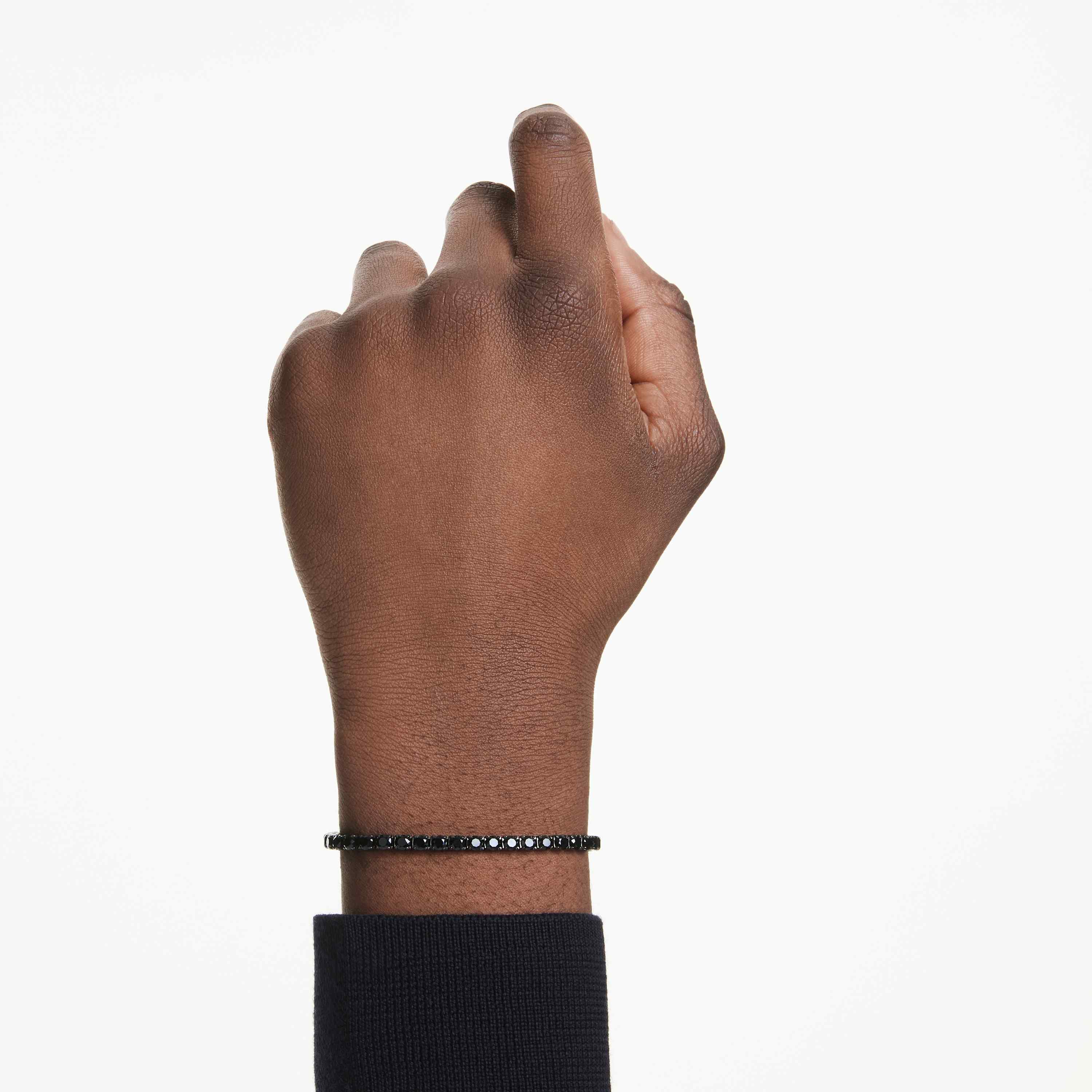 swarovski matrix tennis bracelet  round cut  black  ruthenium plated