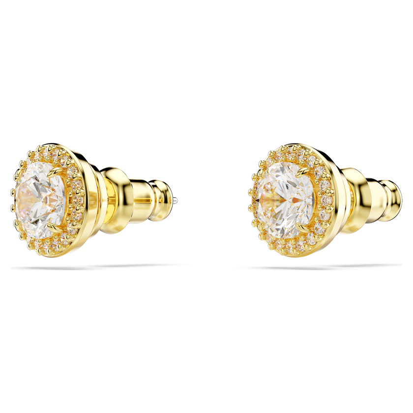swarovski una stud earrings  round cut  gold tone  gold tone plated