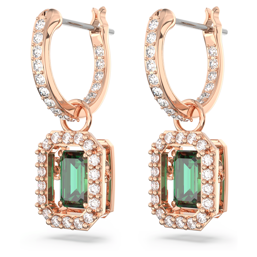 swarovski أقراط متدلية una، قطع مثمن، لون أخضر، طلاء بلون ذهبي وردي