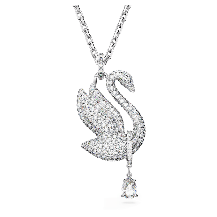 swarovski swan necklace  swan  long  white  rhodium plated
